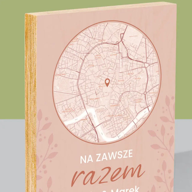 Mapa Miasta: Na Zawsze Razem - Wydruk Na Drewnie
