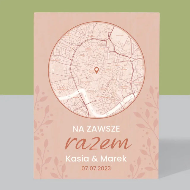 Mapa Miasta: Na Zawsze Razem - Wydruk Na Drewnie