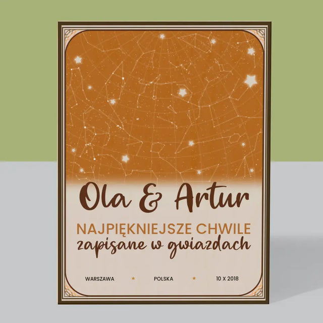 Mapa Gwiazd: Najpiękniejsze Chwile - Wydruk Na Drewnie