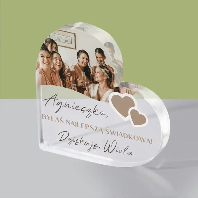 Fotokolaż: Dziękuję! Dla Świadkowej - Blok Akrylowy Serce