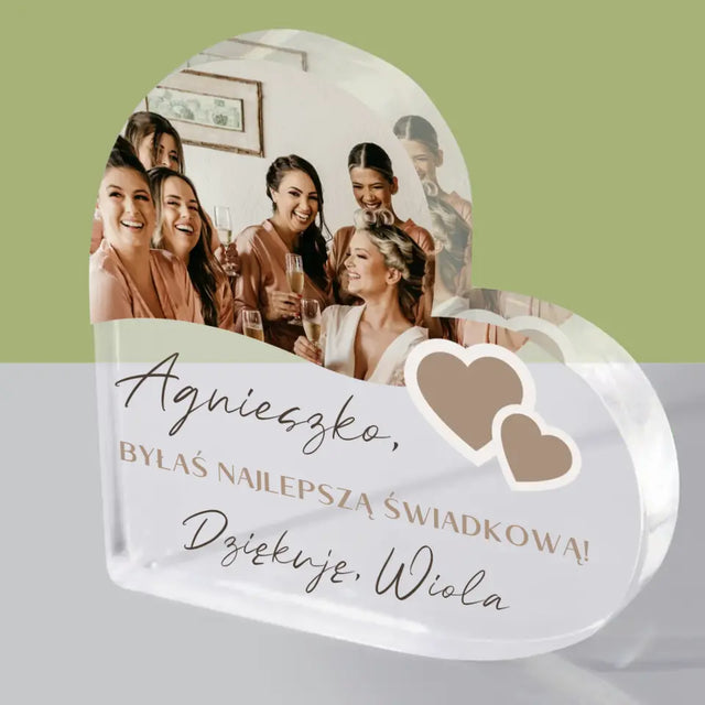 Fotokolaż: Dziękuję! Dla Świadkowej - Blok Akrylowy Serce