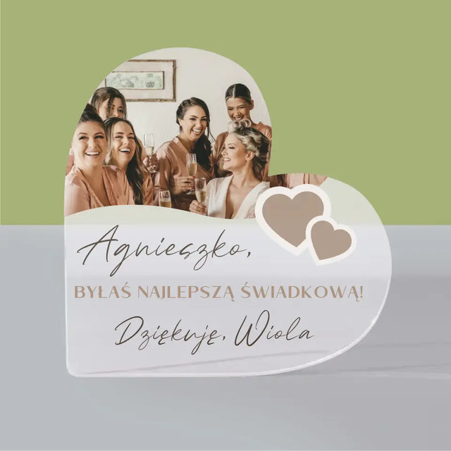 Fotokolaż: Dziękuję! Dla Świadkowej - Blok Akrylowy Serce