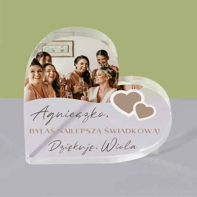 Fotokolaż: Dziękuję! Dla Świadkowej - Blok Akrylowy Serce