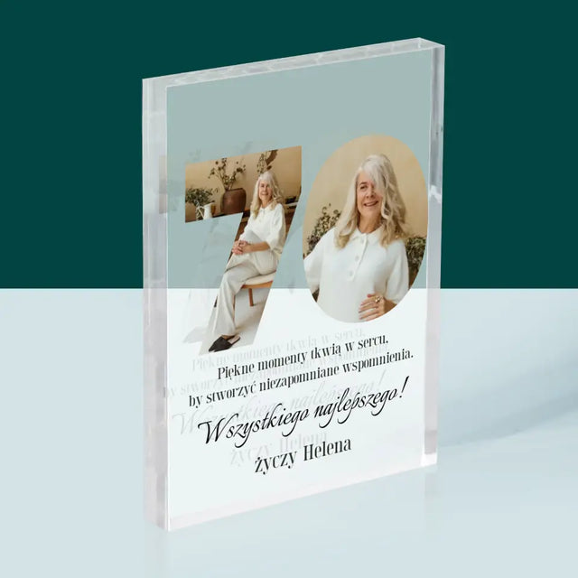 Słowo Ze Zdjęć: 70 Urodziny - Blok Akrylowy z Nadrukiem