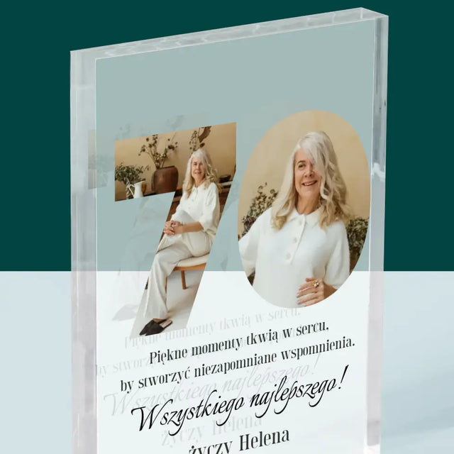 Słowo Ze Zdjęć: 70 Urodziny - Blok Akrylowy z Nadrukiem