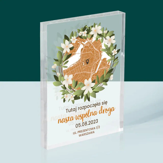 Mapa Miasta: Początek Wspólnej Drogi - Blok Akrylowy z Nadrukiem