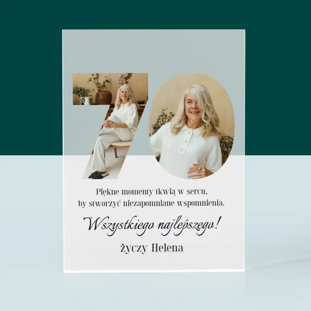 Słowo Ze Zdjęć: 70 Urodziny - Blok Akrylowy z Nadrukiem