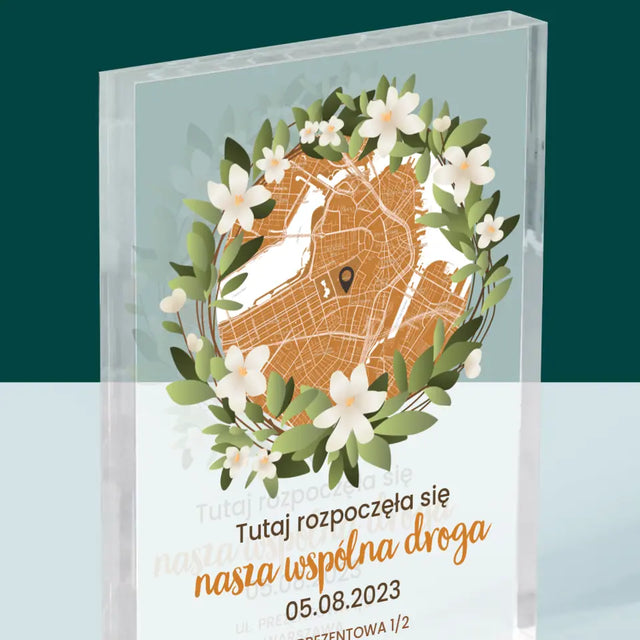 Mapa Miasta: Początek Wspólnej Drogi - Blok Akrylowy z Nadrukiem