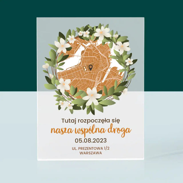 Mapa Miasta: Początek Wspólnej Drogi - Blok Akrylowy z Nadrukiem