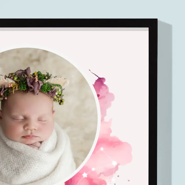 Metryczka Dziecka: Znak Zodiaku Dziewczynka - Wydruk Obramowany