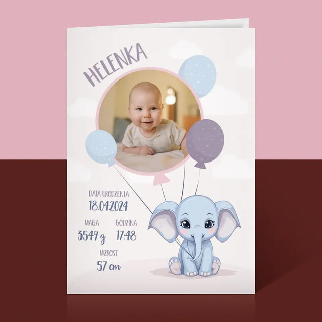 Metryczka Dziecka: Słonik - Kartka z Życzeniami