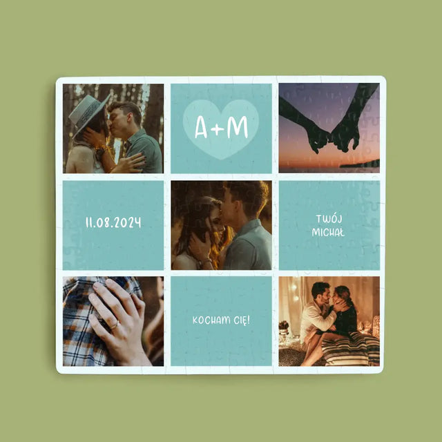 Fotokolaż: Kocham Cię Inicjały - Personalizowane Puzzle