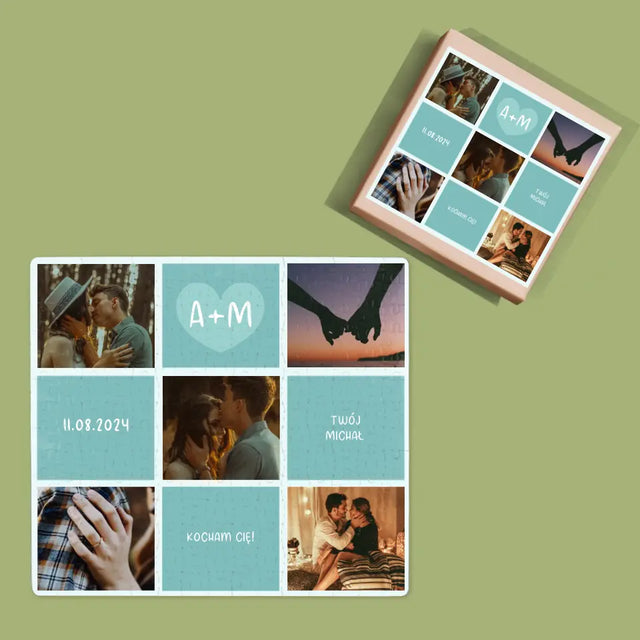 Fotokolaż: Kocham Cię Inicjały - Personalizowane Puzzle