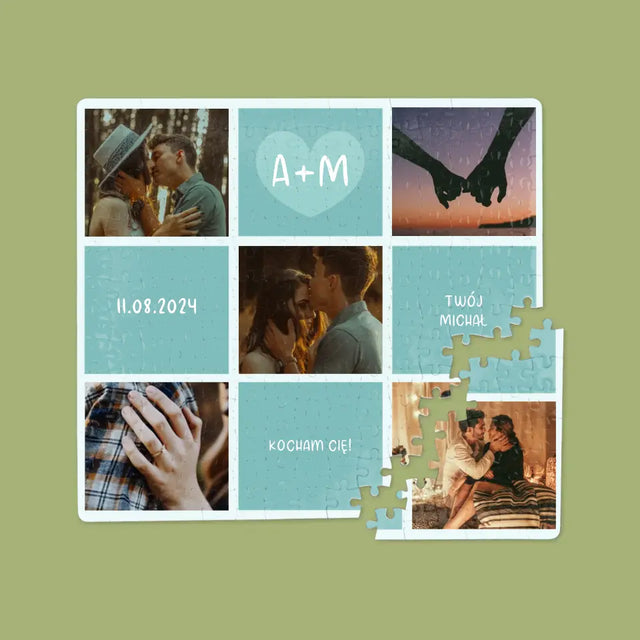 Fotokolaż: Kocham Cię Inicjały - Personalizowane Puzzle