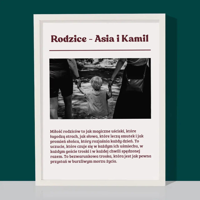 Zdjęcie i Podpis: Rodzice Definicja Ich Miłości - Wydruk Obramowany
