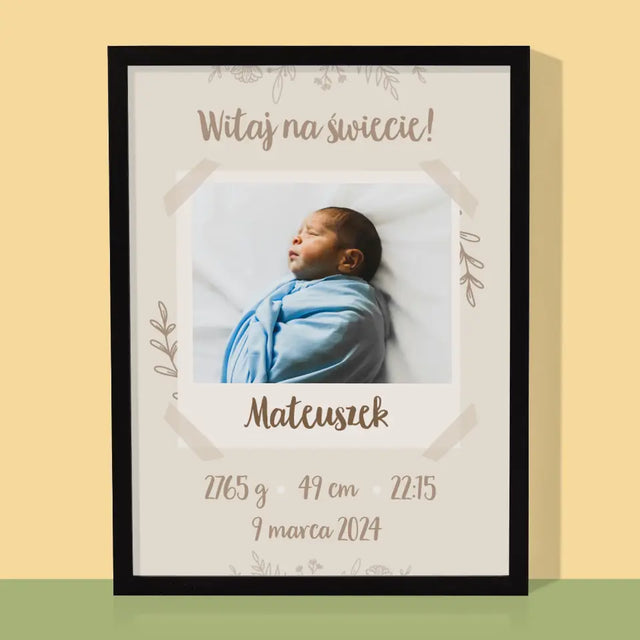 Metryczka Dziecka: Gałązki - Wydruk Obramowany