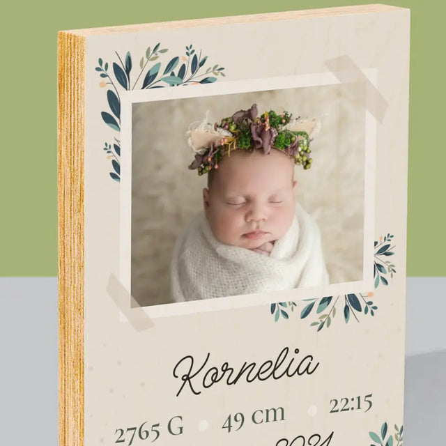 Metryczka Dziecka: Kwiaty - Wydruk Na Drewnie