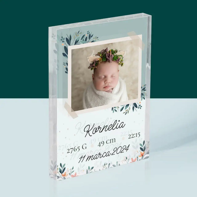 Metryczka Dziecka: Kwiaty - Blok Akrylowy z Nadrukiem