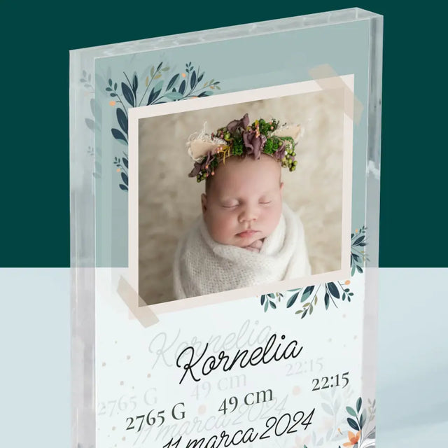 Metryczka Dziecka: Kwiaty - Blok Akrylowy z Nadrukiem