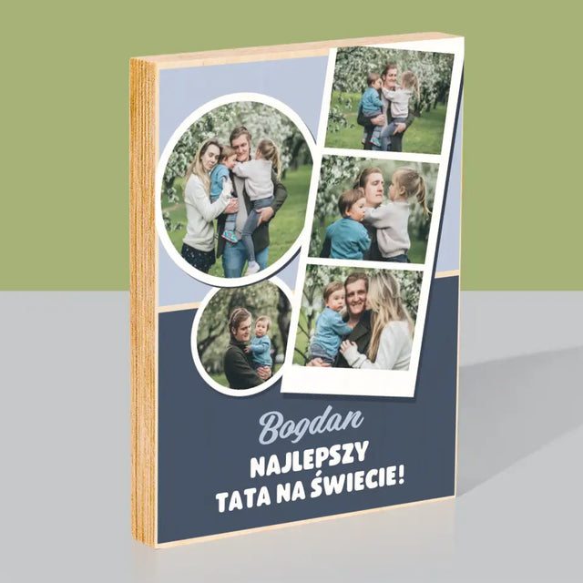 Fotokolaż: Najlepszy Tata Na Świecie - Wydruk Na Drewnie
