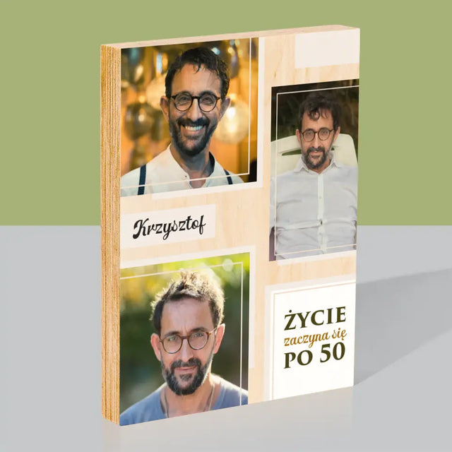 Fotokolaż: Życie Zaczyna Się Po 50 - Wydruk Na Drewnie