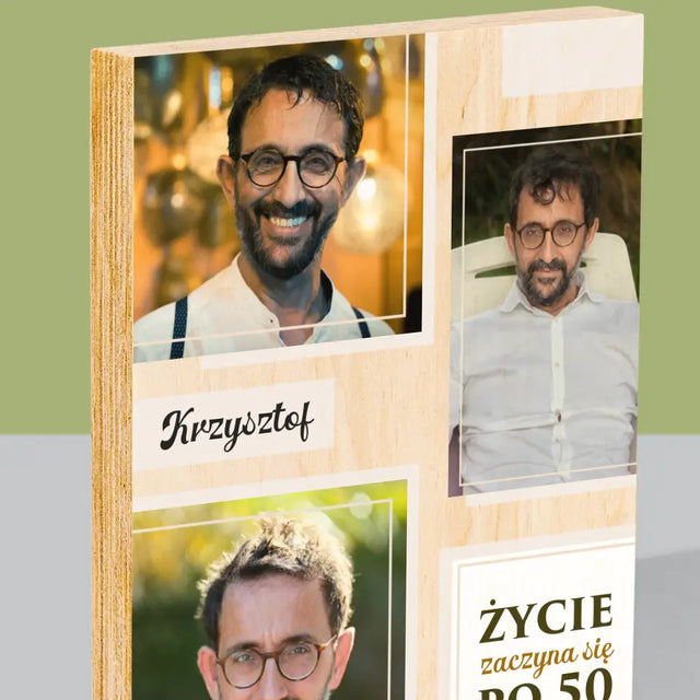 Fotokolaż: Życie Zaczyna Się Po 50 - Wydruk Na Drewnie