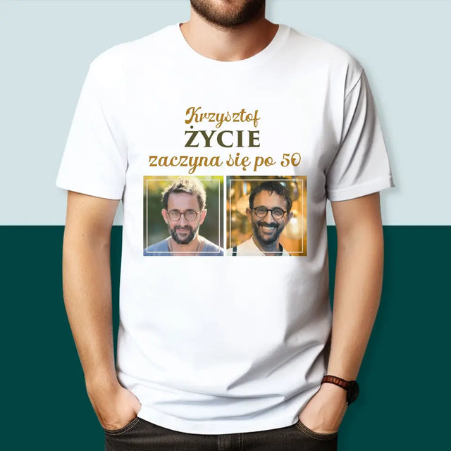 Fotokolaż: Życie Zaczyna Się Po 50 - Koszulka Męska z Nadrukiem