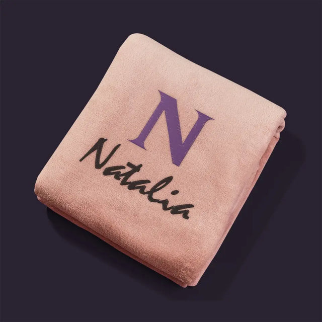 Monogram: Inicjał Imię - Koc z Haftem