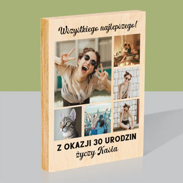 Fotokolaż: Urodzinowy - Wydruk Na Drewnie