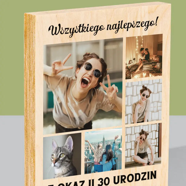 Fotokolaż: Urodzinowy - Wydruk Na Drewnie
