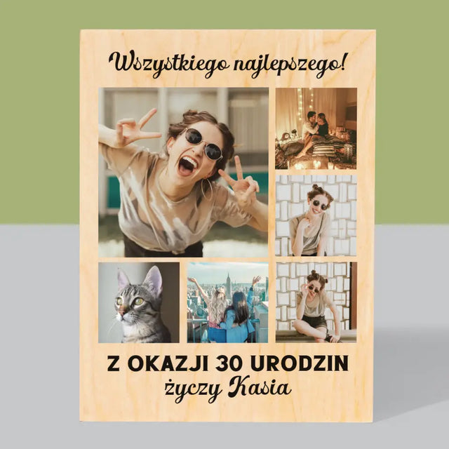 Fotokolaż: Urodzinowy - Wydruk Na Drewnie