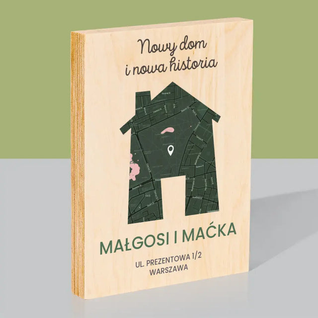 Mapa Miasta: Nowy Dom - Wydruk Na Drewnie