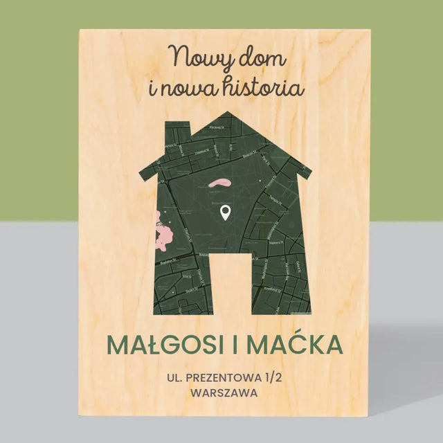 Mapa Miasta: Nowy Dom - Wydruk Na Drewnie