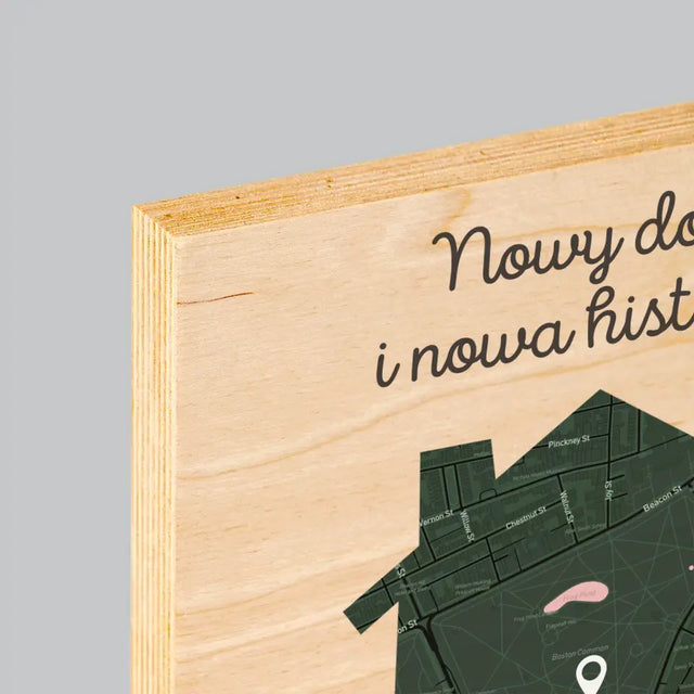 Mapa Miasta: Nowy Dom - Wydruk Na Drewnie
