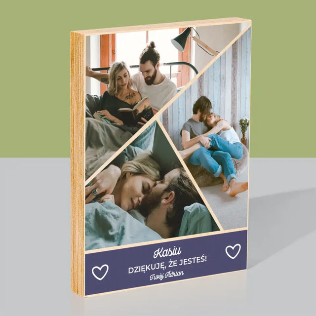 Fotokolaż: Dziękuję, Że Jesteś - Wydruk Na Drewnie