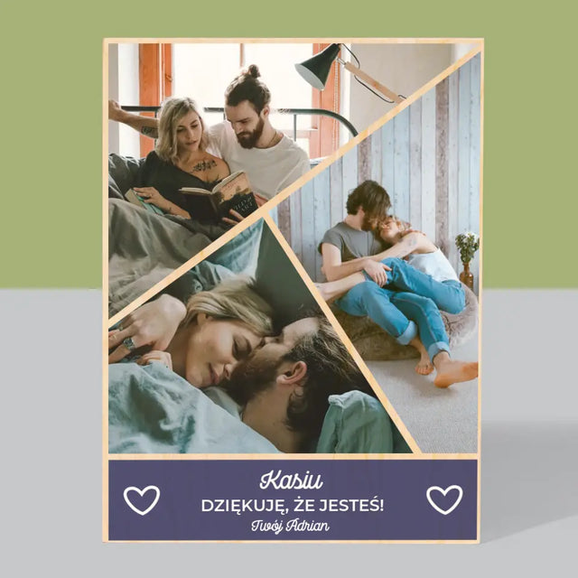 Fotokolaż: Dziękuję, Że Jesteś - Wydruk Na Drewnie