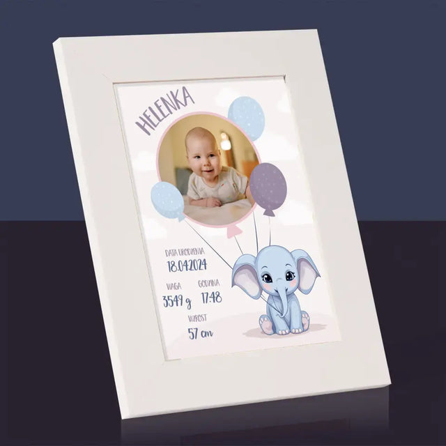 Metryczka Dziecka: Słonik - Ramka Na Zdjęcie