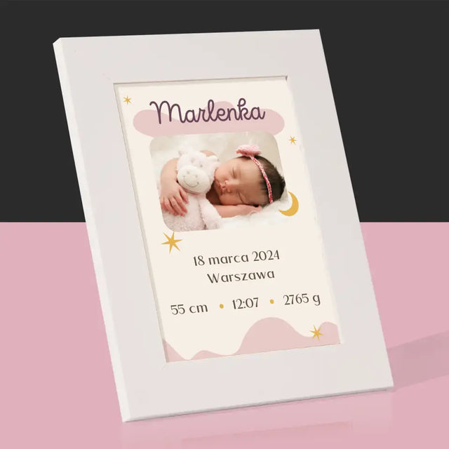 Metryczka Dziecka: Księżyc - Ramka Na Zdjęcie