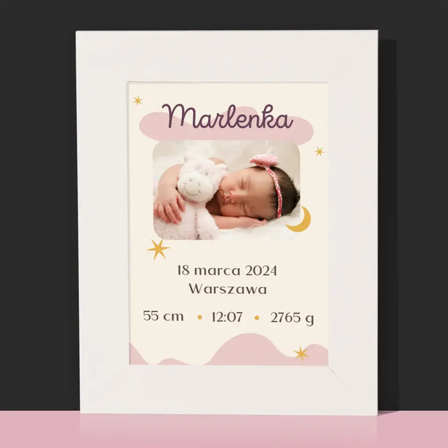 Metryczka Dziecka: Księżyc - Ramka Na Zdjęcie