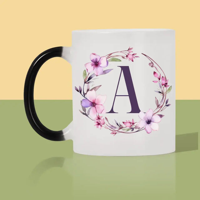 Monogram: Inicjał Ramka Kwiaty - Kubek z Nadrukiem