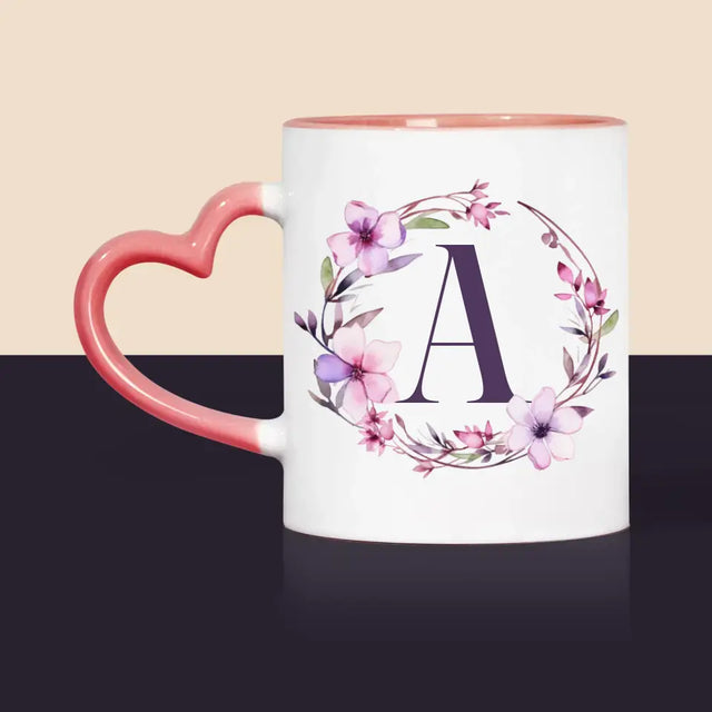 Monogram: Inicjał Ramka Kwiaty - Kubek z Nadrukiem