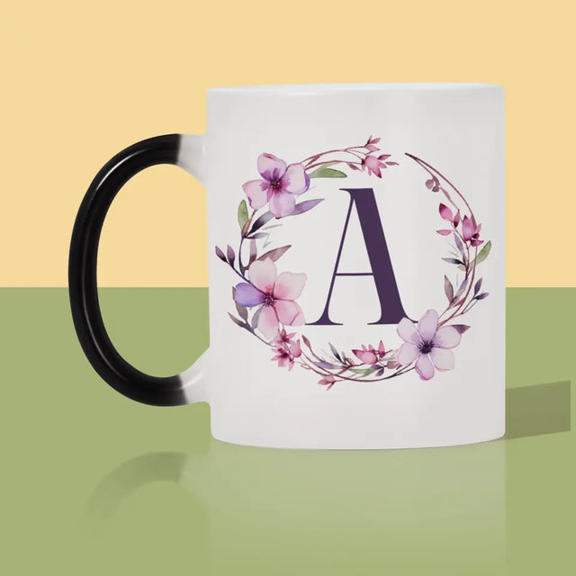 Monogram: Inicjał Ramka Kwiaty - Kubek z Nadrukiem