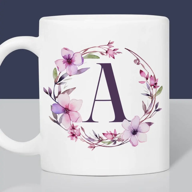 Monogram: Inicjał Ramka Kwiaty - Kubek z Nadrukiem