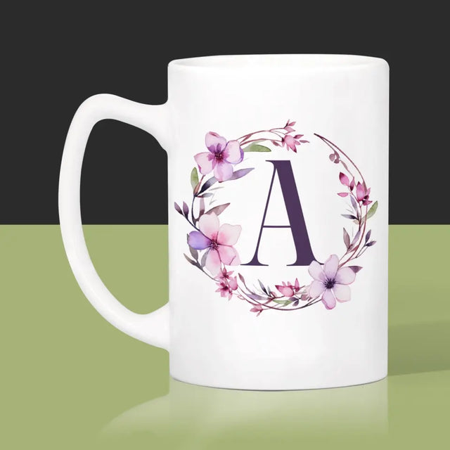 Monogram: Inicjał Ramka Kwiaty - Kubek z Nadrukiem