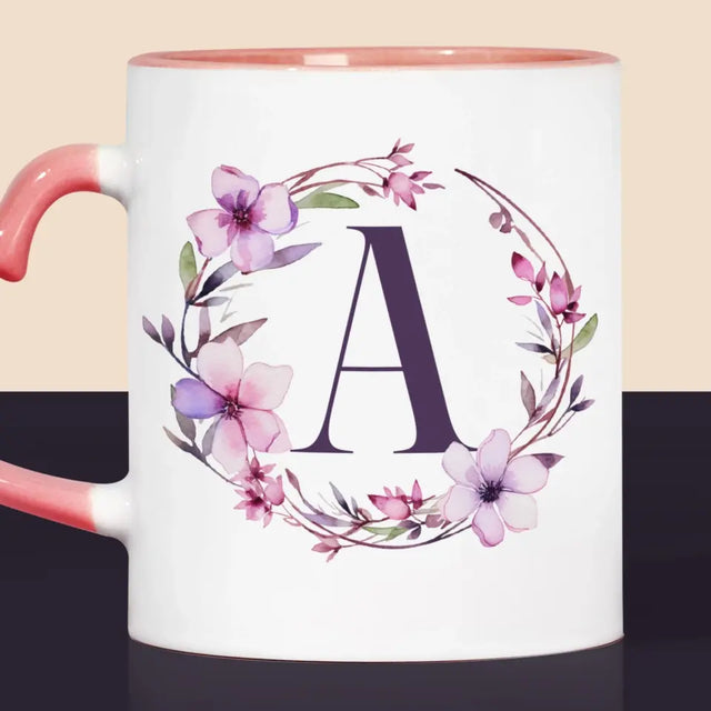 Monogram: Inicjał Ramka Kwiaty - Kubek z Nadrukiem