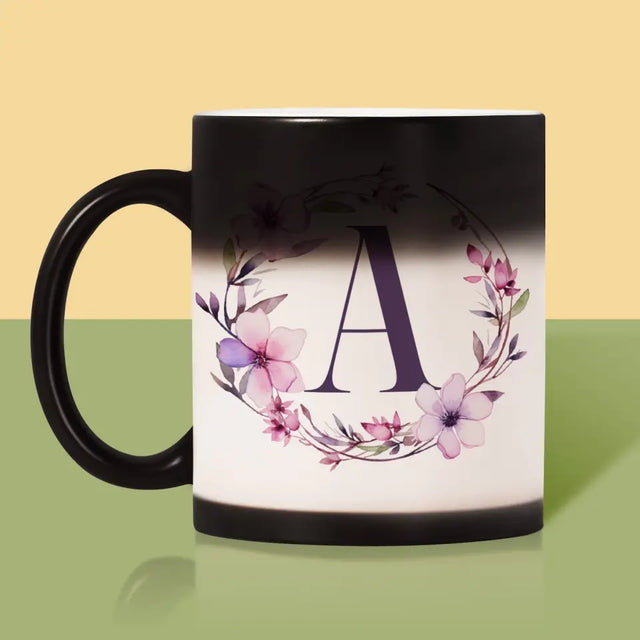Monogram: Inicjał Ramka Kwiaty - Kubek z Nadrukiem