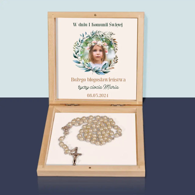 Zdjęcie i Podpis: W Dniu I Komunii Świętej - Różaniec w Pudełku