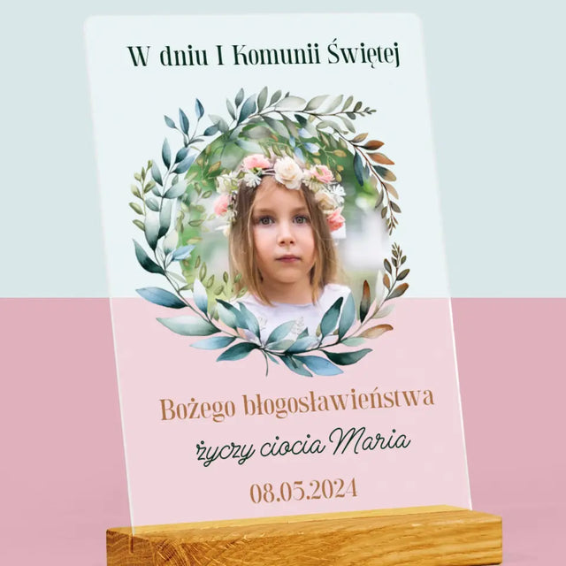 Zdjęcie i Podpis: W Dniu I Komunii Świętej - Wydruk Na Szkle Akrylowym