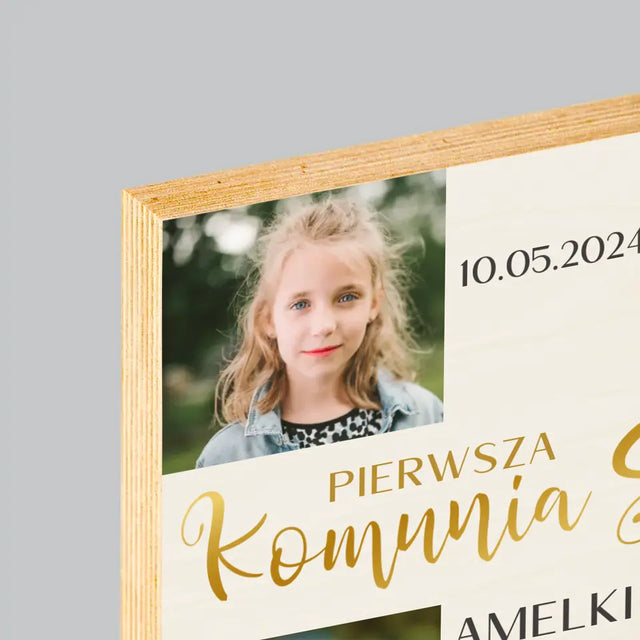Fotokolaż: Pierwsza Komunia Krzyż - Wydruk Na Drewnie