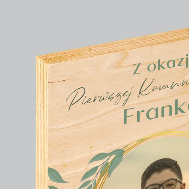 Zdjęcie i Podpis: Z Okazji Pierwszej Komunii Świętej - Wydruk Na Drewnie